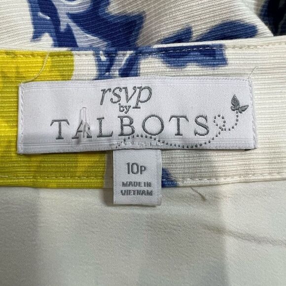 Talbots RSVP Blue Yellow Floral Butterfly Pleated Lined Skirt - Picture 3 of 9